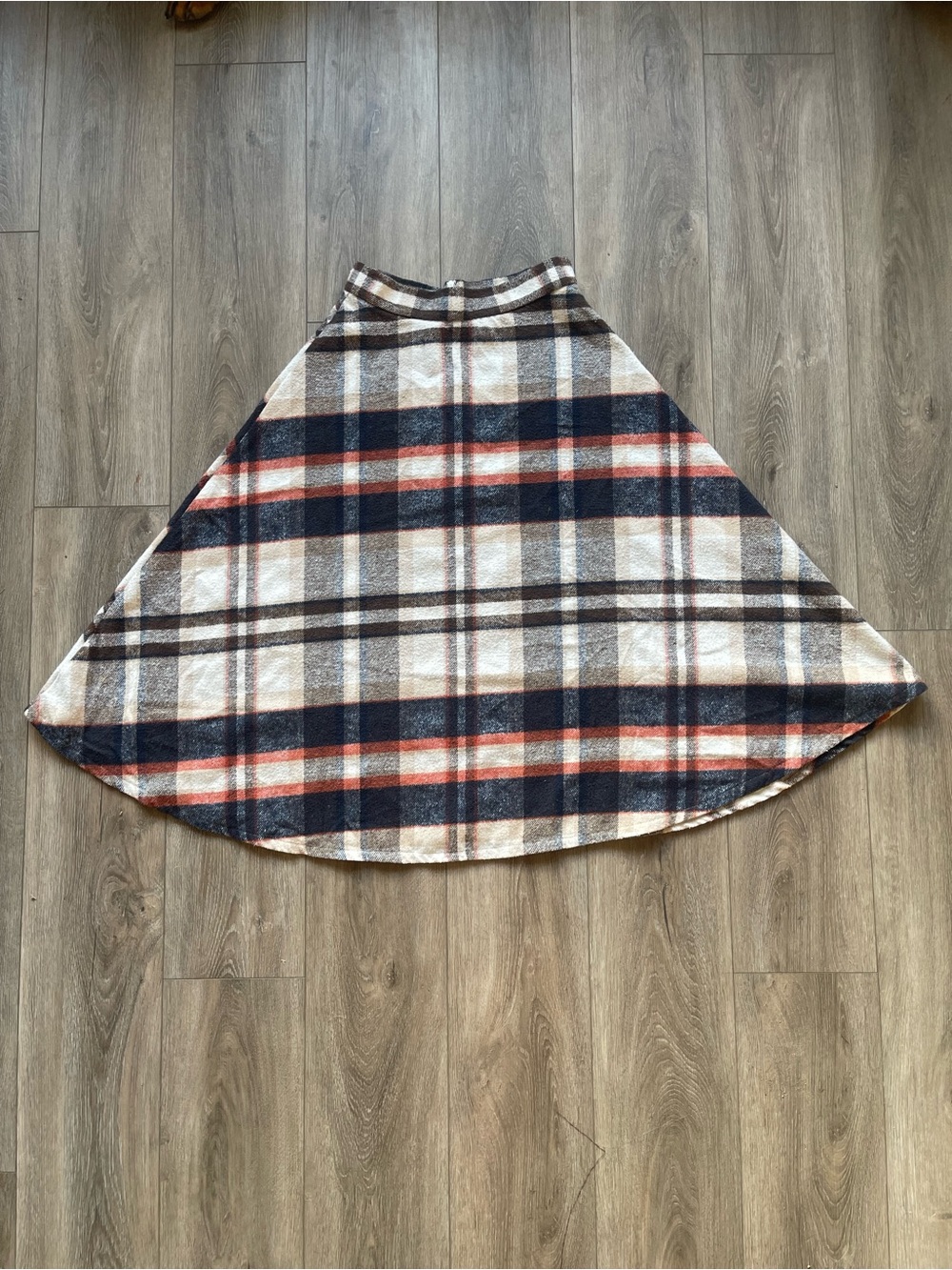 Plaid A-Line Midi Skirt in Cream, Navy & Rust